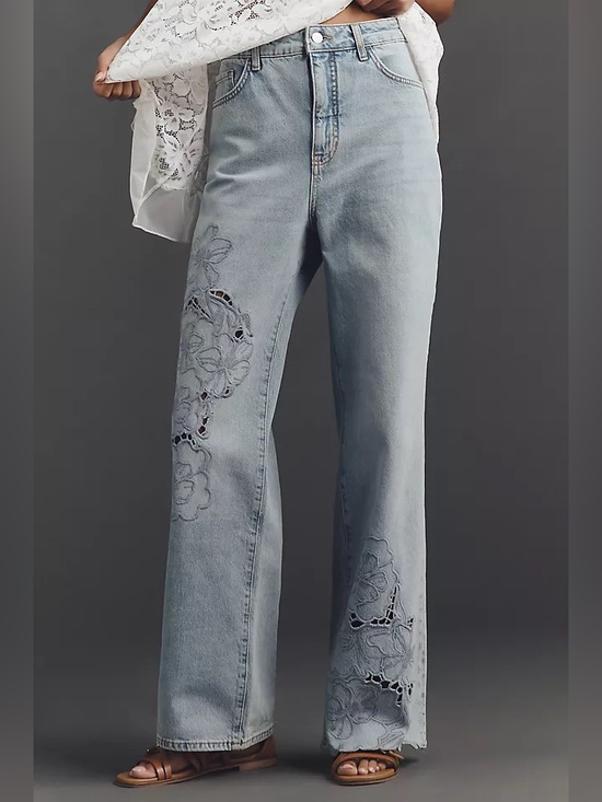 Pilcro Denim - Pilcro Austyn High Rise Wide Leg Floral Cut Out Jeans